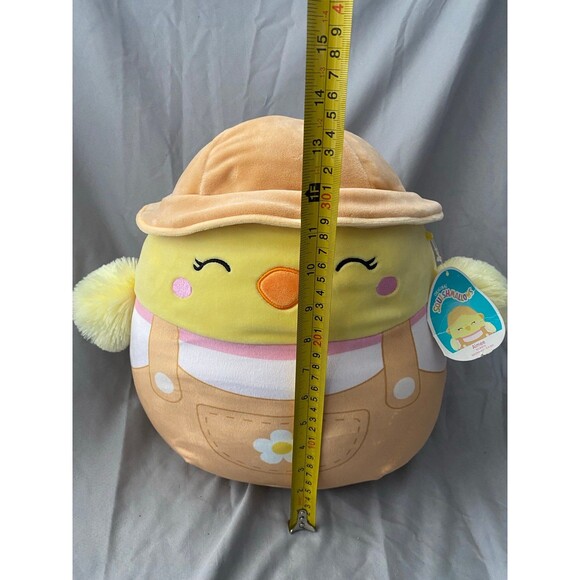 Squishmallows 13 1/2" Aimee Chick Overalls Gardener Kellytoy Easter Spring Hat - Picture 5 of 9
